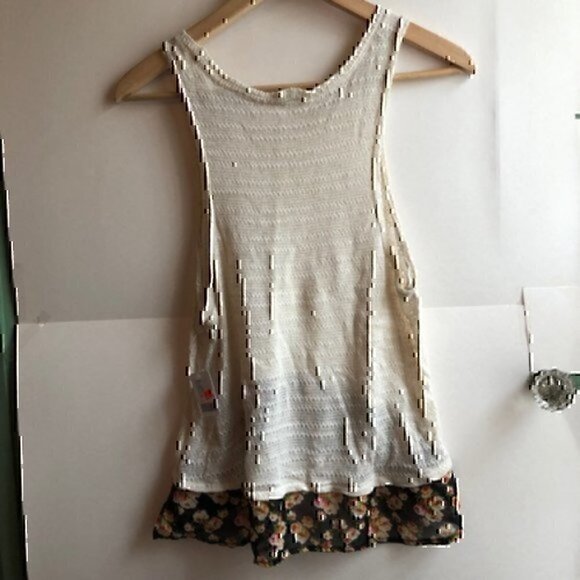 NEW URBAN OUTFITTERS COOPERATIVE Cream Ivory Floral Knit Sleeveless Ruffle Tank - Picture 6 of 8